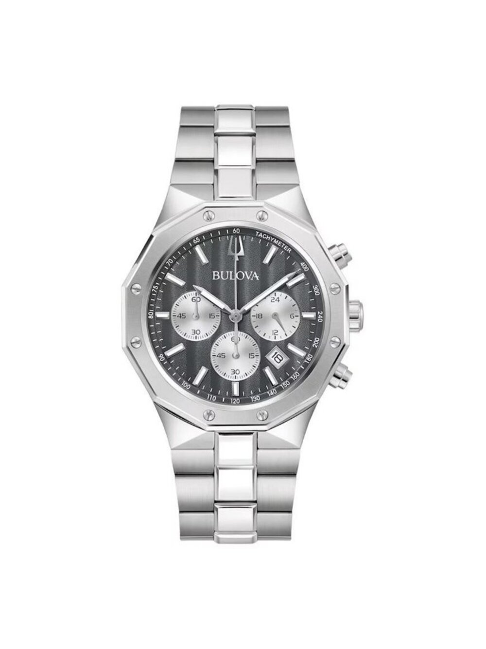 NWT Bulova Prestige Chronograph Quartz Striped Grey Dial Men's Watch